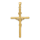 14k Yellow Gold Crucifix Pendant Featuring Jesus on Textured INRI Cross for Men and Women