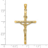 14k Yellow Gold Crucifix Pendant Featuring Jesus on Textured INRI Cross for Men and Women