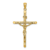 14k Yellow Gold Crucifix Pendant Featuring Jesus on Textured INRI Cross for Men and Women