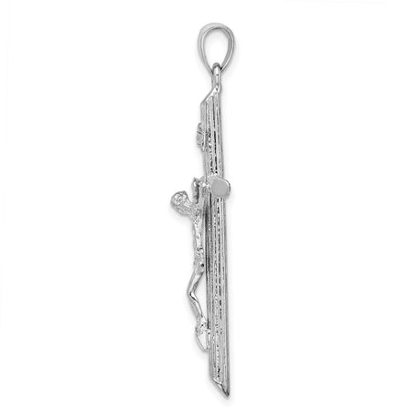 14k White Gold Crucifix Pendant with Hand Detailed Jesus Design Christian Charm