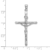 14k White Gold Crucifix Pendant with Hand Detailed Jesus Design Christian Charm
