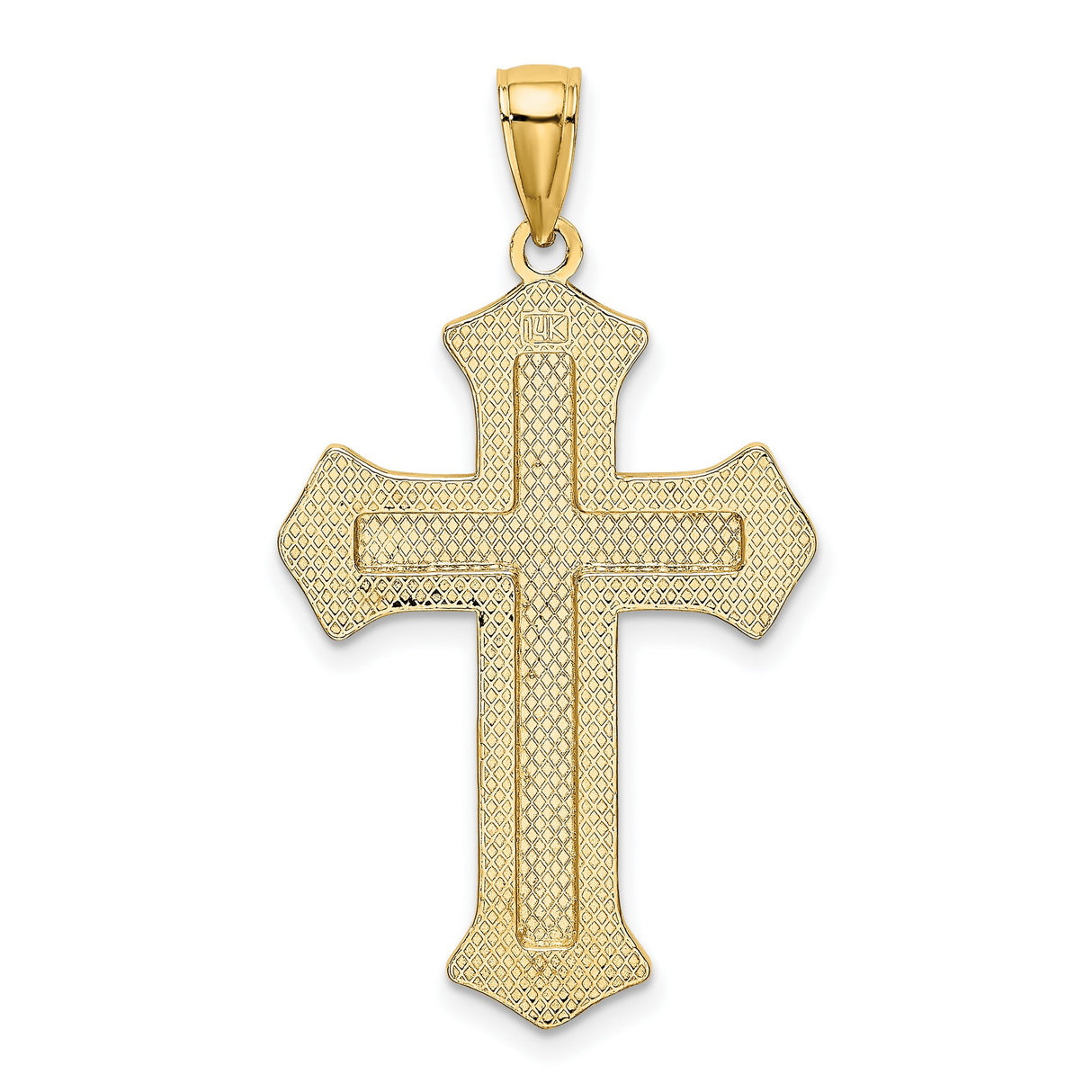 Filigree Center Block Cross Charm Pendant in Real 14k Yellow Gold