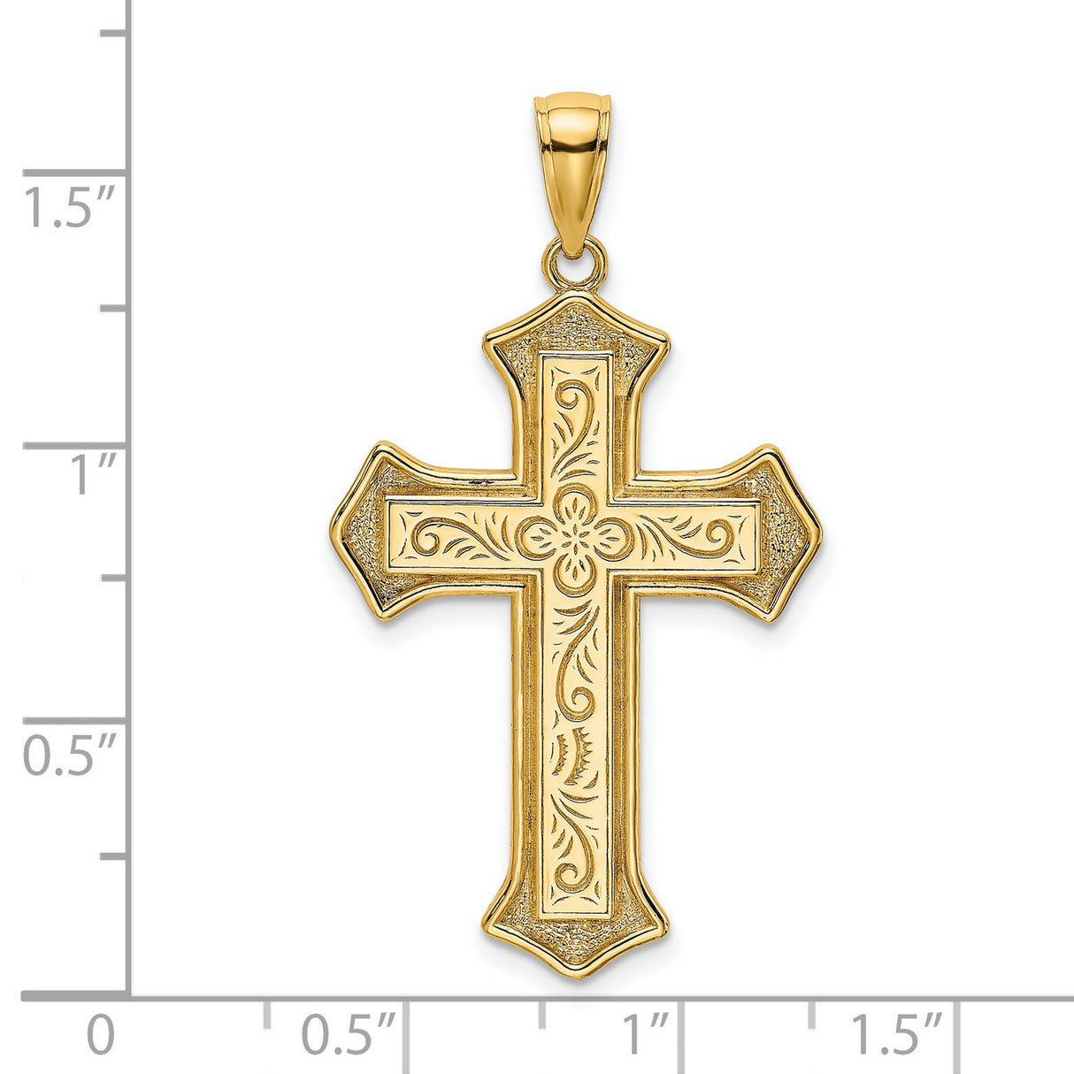 Filigree Center Block Cross Charm Pendant in Real 14k Yellow Gold