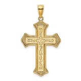 Filigree Center Block Cross Charm Pendant in Real 14k Yellow Gold