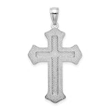 14k White Gold Cross Pendant with Filigree Floral Motif and Block Center Design