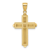 14k Yellow Gold Cross Pendant with Dual Bar Design and Polished Beveled Finish