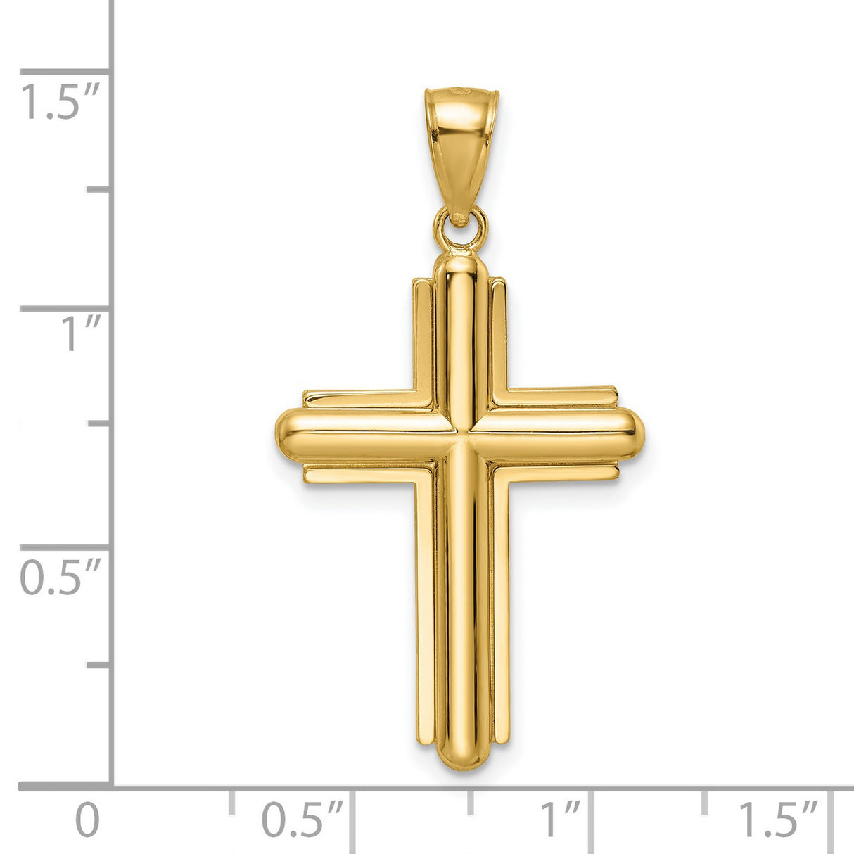 14k Yellow Gold Cross Pendant with Dual Bar Design and Polished Beveled Finish
