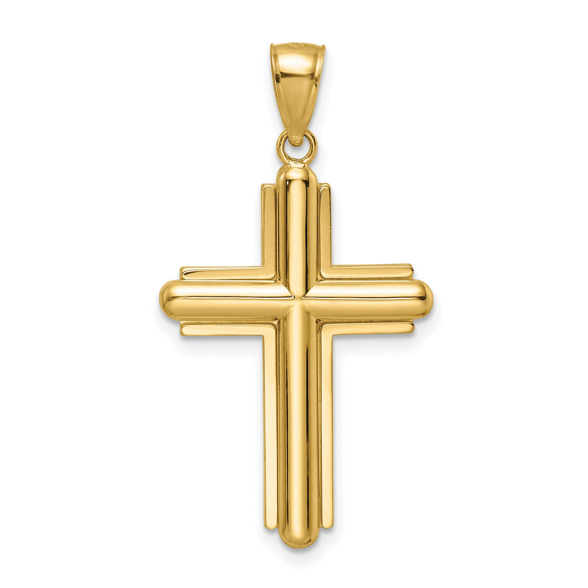 14k Yellow Gold Cross Pendant with Dual Bar Design and Polished Beveled Finish
