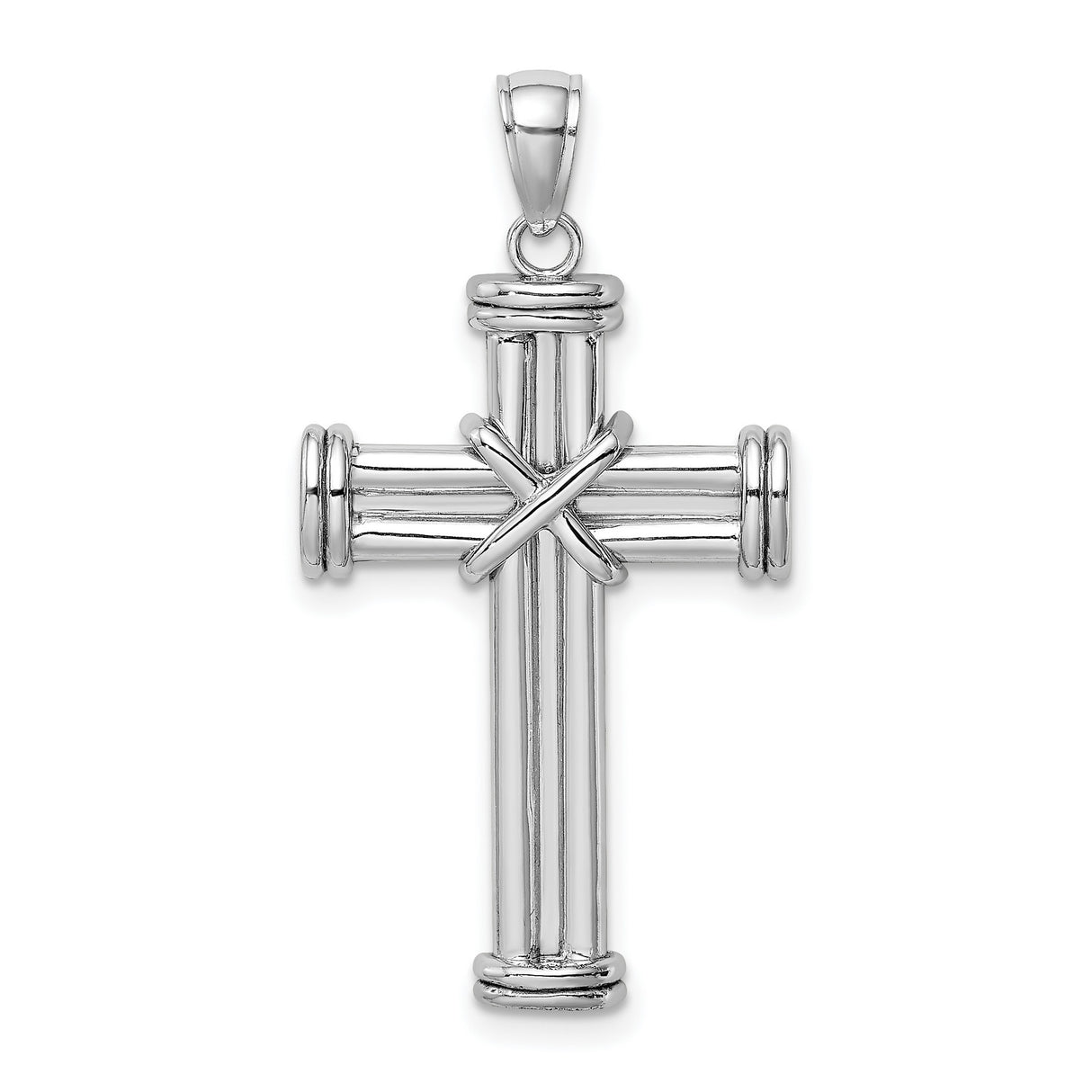 14k White Gold Cross Pendant with Polished Finish and Wrapped Edge Design