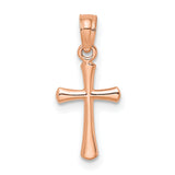 Polished Beveled Cross Round tips Charm Pendant in Real 14k Rose Gold
