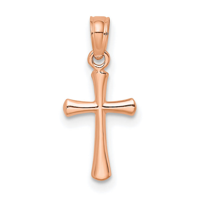 Polished Beveled Cross Round tips Charm Pendant in Real 14k Rose Gold