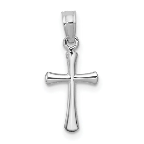 14k White Gold Cross Pendant with Smooth Beveled Edges and Mirror Finish