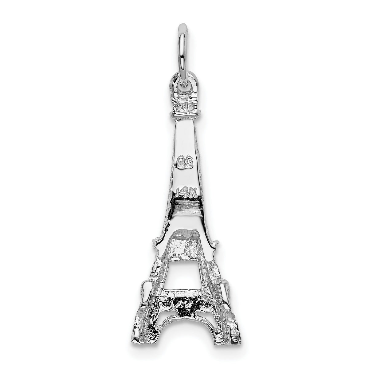 14k White Gold Eiffel Tower Pendant Charm, Paris Landmark Travel Theme Jewelry for Women