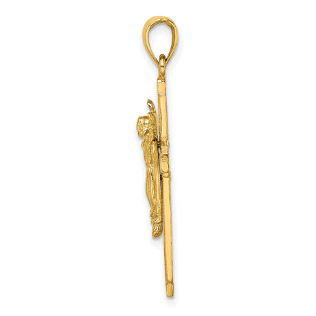 Polished Beaded Edge Crucifix Charm Pendant in Real 14k Yellow Gold