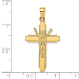 Polished Beaded Edge Crucifix Charm Pendant in Real 14k Yellow Gold