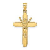 Polished Beaded Edge Crucifix Charm Pendant in Real 14k Yellow Gold