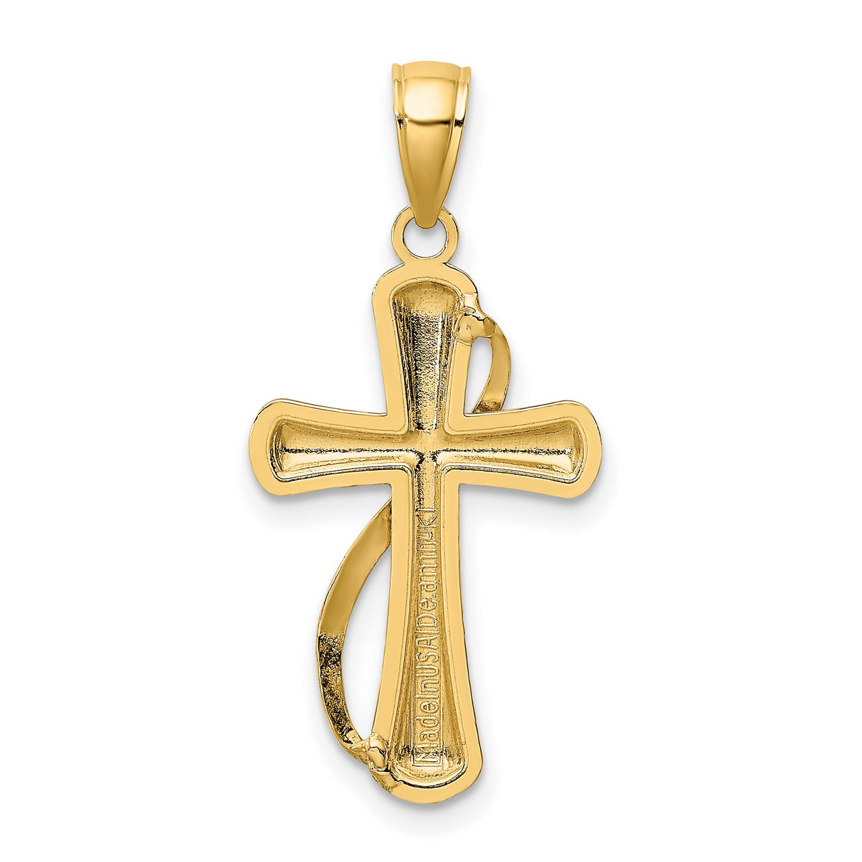 Cross With Drape Charm Pendant in Real 14k Yellow Gold