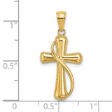 Cross With Drape Charm Pendant in Real 14k Yellow Gold