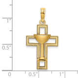 Polished Cross Communion Cup Charm Pendant in Real 14k Yellow Gold