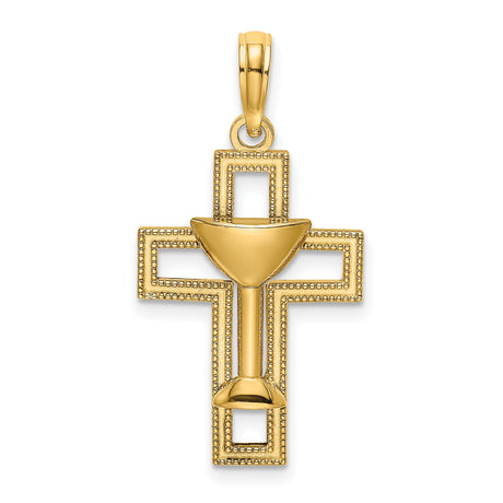 Polished Cross Communion Cup Charm Pendant in Real 14k Yellow Gold