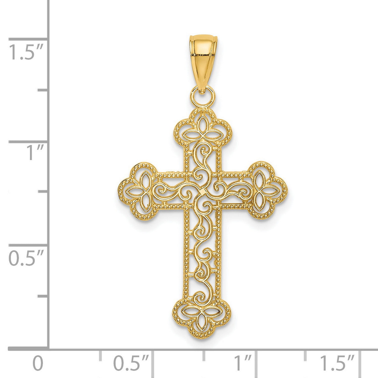 Textured and Beaded Edge Cross Charm Pendant in Real 14k Yellow Gold