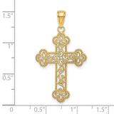 Textured and Beaded Edge Cross Charm Pendant in Real 14k Yellow Gold