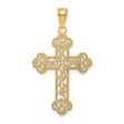 Textured and Beaded Edge Cross Charm Pendant in Real 14k Yellow Gold