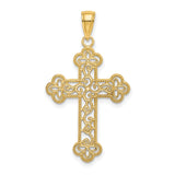 Textured and Beaded Edge Cross Charm Pendant in Real 14k Yellow Gold