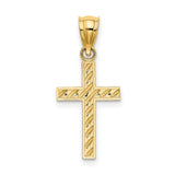 Beaded and Polished Cross Charm Pendant in Real 14k Yellow Gold