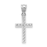 Beaded and Polished Cross Charm Pendant in Real 14k White Gold