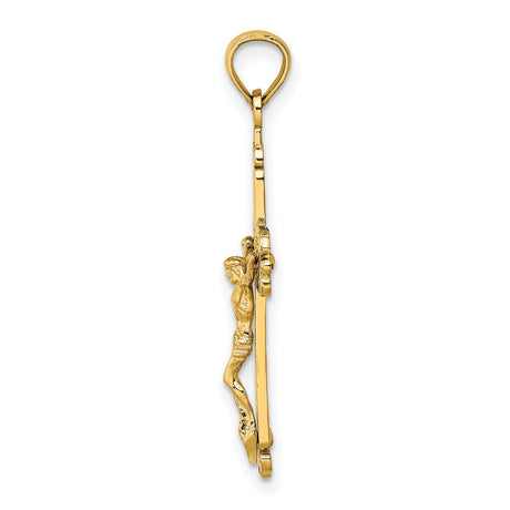 Fancy Crucifix Charm Pendant in Real 14k Yellow Gold