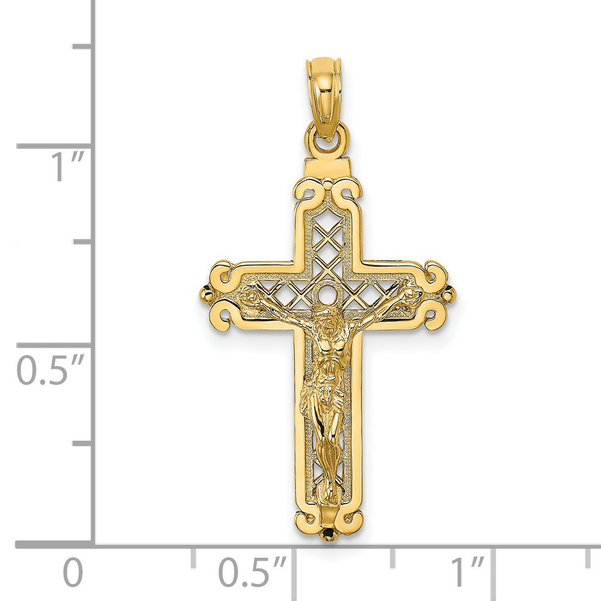 Fancy Crucifix Charm Pendant in Real 14k Yellow Gold