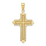 Lace Border Cross Charm Pendant in Real 14k Yellow Gold