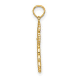 Scalloped Cross Cut-Out Center Charm Pendant in Real 14k Yellow Gold