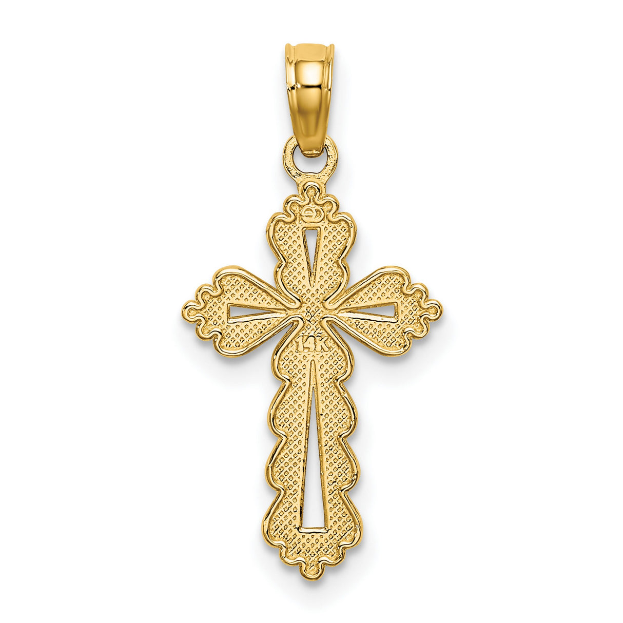 Scalloped Cross Cut-Out Center Charm Pendant in Real 14k Yellow Gold