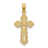 Scalloped Cross Cut-Out Center Charm Pendant in Real 14k Yellow Gold