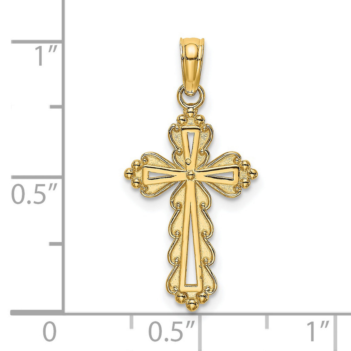 Scalloped Cross Cut-Out Center Charm Pendant in Real 14k Yellow Gold