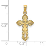 Scalloped Cross Cut-Out Center Charm Pendant in Real 14k Yellow Gold