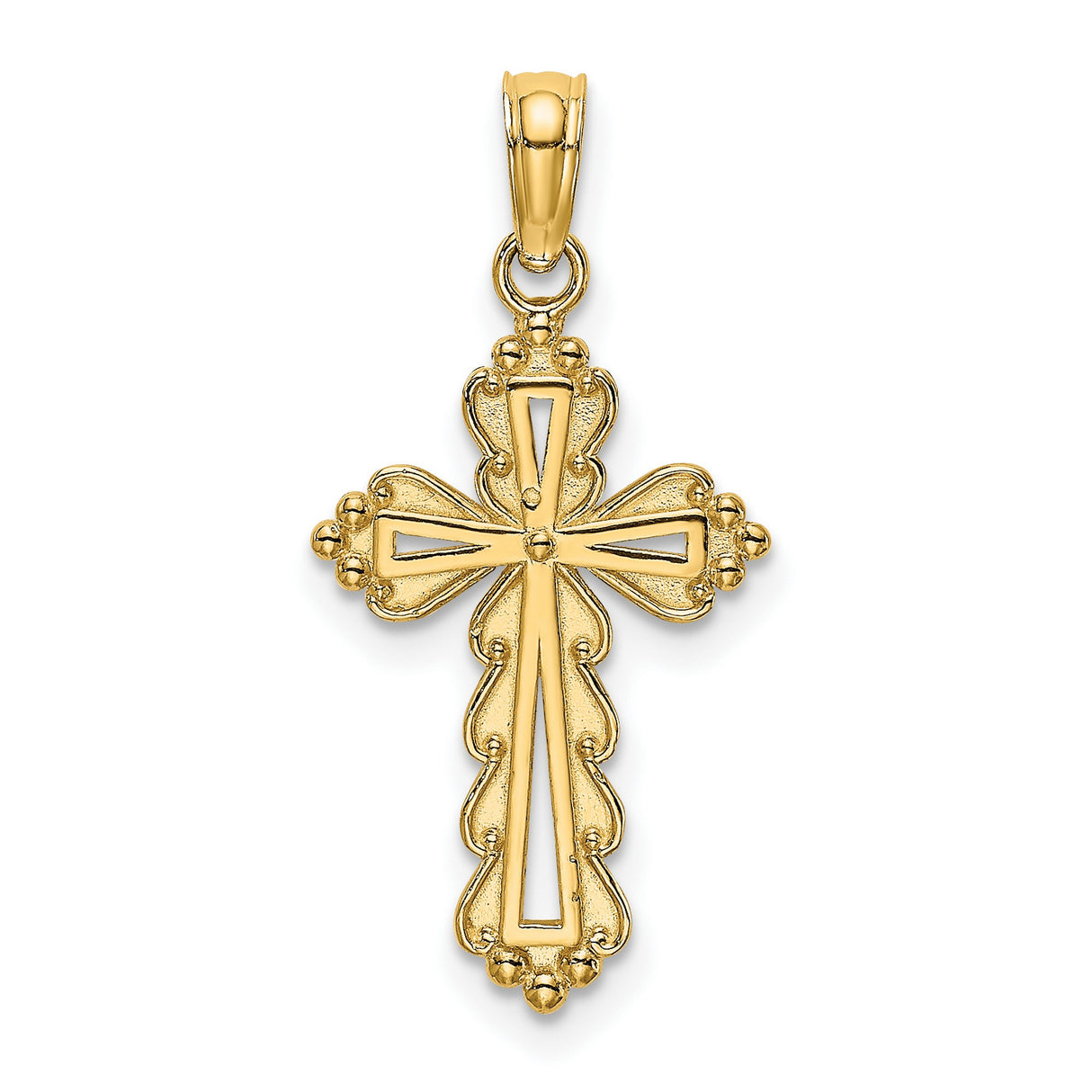 Scalloped Cross Cut-Out Center Charm Pendant in Real 14k Yellow Gold