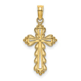 Scalloped Cross Cut-Out Center Charm Pendant in Real 14k Yellow Gold