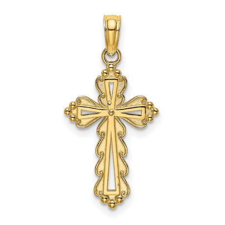 Scalloped Cross Cut-Out Center Charm Pendant in Real 14k Yellow Gold