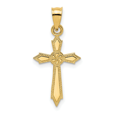 Engraved Edges Cross Charm Pendant in Real 14k Yellow Gold