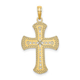 14k Yellow Gold Cross Pendant with Textured Cut-Out Design, Polished Christian Jewelry