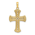 14k Yellow Gold Cross Pendant with Textured Cut-Out Design, Polished Christian Jewelry