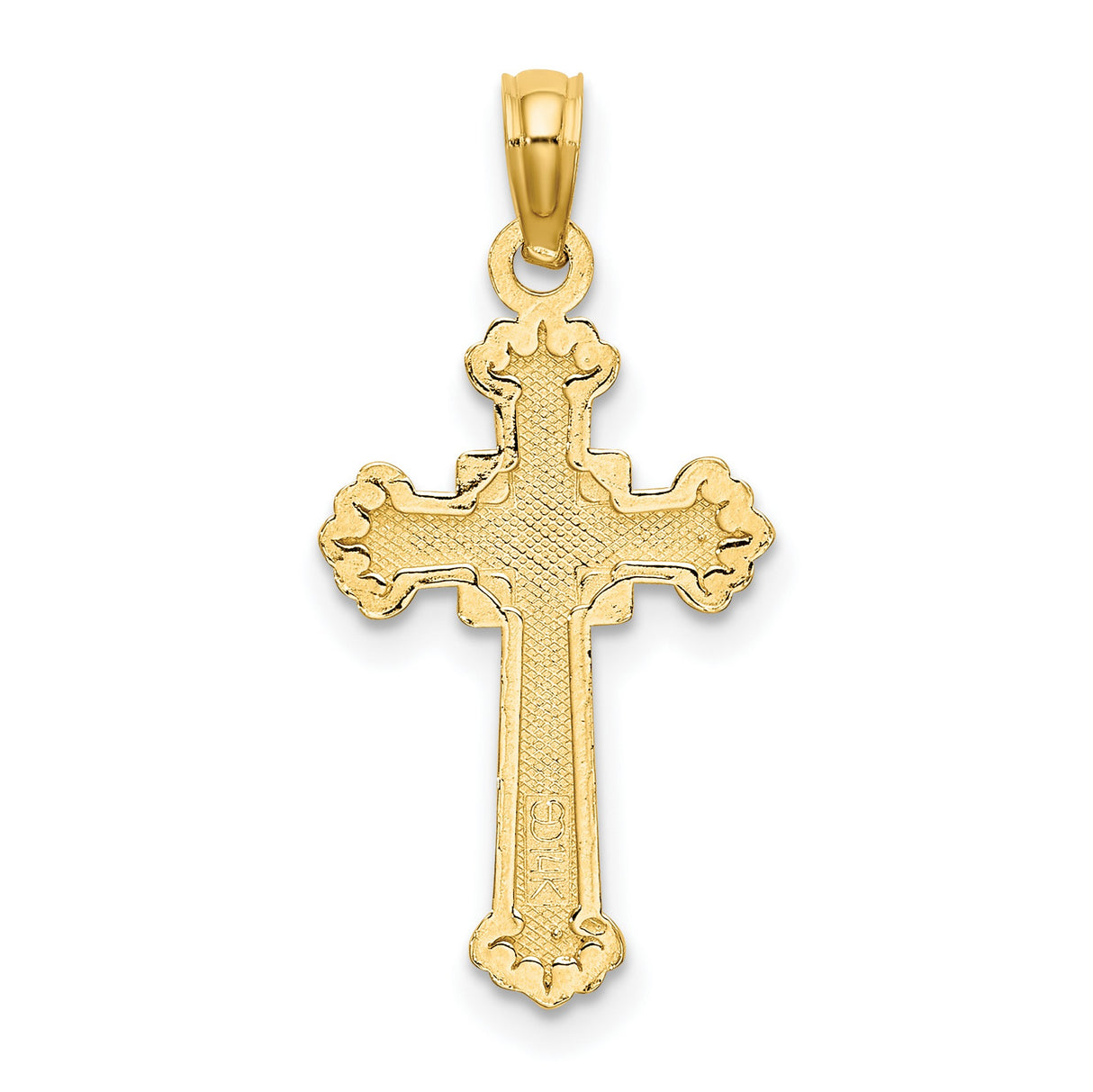 Textured Leaves Edges Cross Charm Pendant in Real 14k Yellow Gold