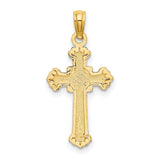 Textured Leaves Edges Cross Charm Pendant in Real 14k Yellow Gold