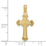 Textured Leaves Edges Cross Charm Pendant in Real 14k Yellow Gold