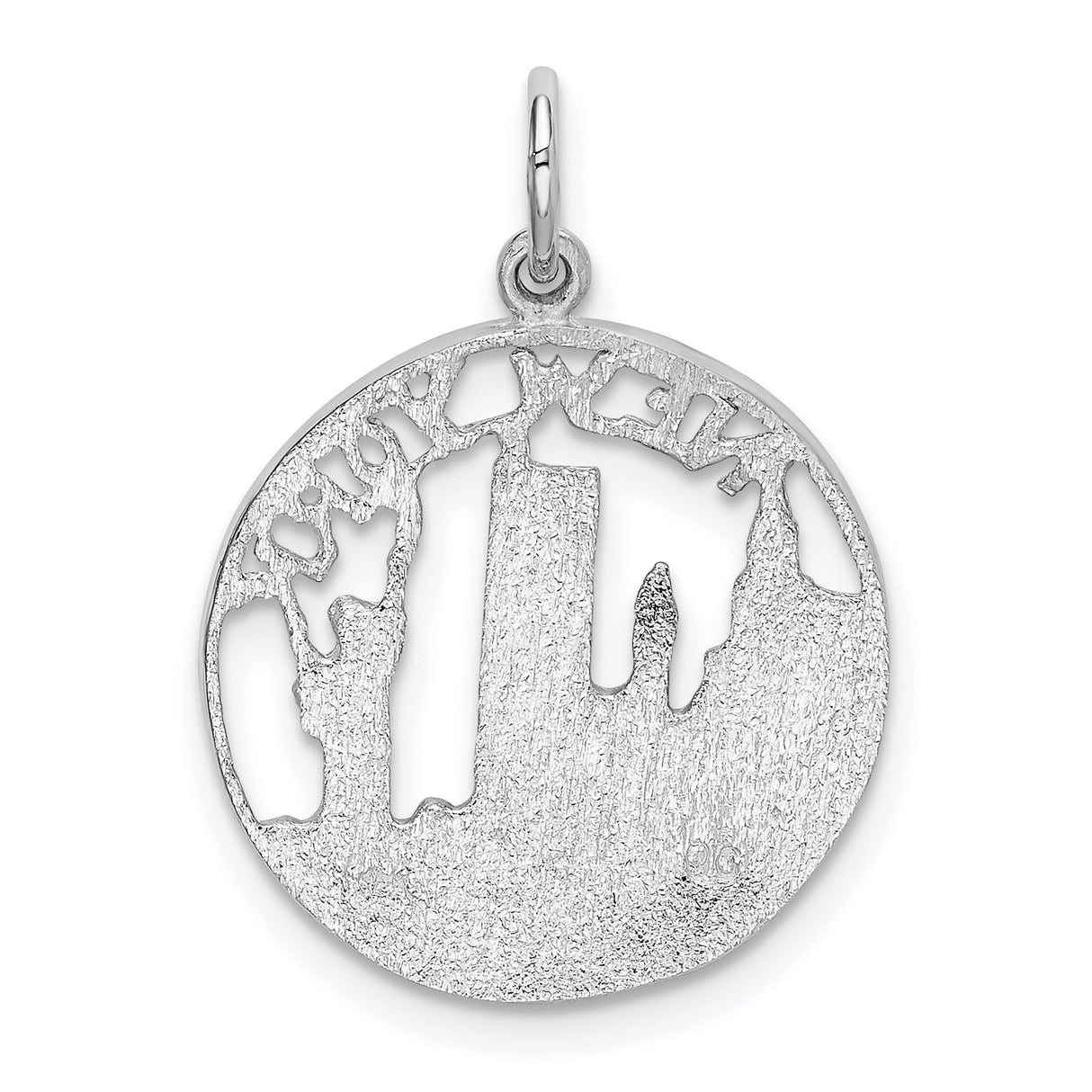 14k White Gold New York Skyline Pendant with Statue of Liberty and Twin Towers