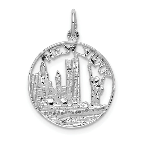 14k White Gold New York Skyline Pendant with Statue of Liberty and Twin Towers