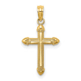 Polished Scroll Design Cross Charm Pendant in Real 14k Yellow Gold